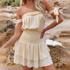 2023 Summer Dress Ladies High Waist Ruffled Off Shoulder Wrap Chest Pure Colour Strapless Short Mini Skirt