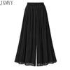 2023 Summer European Style Pleated Women Wide Leg Pants Loose Chiffon Boho Female Length Pant Elastic Waist Trousers Plus Size