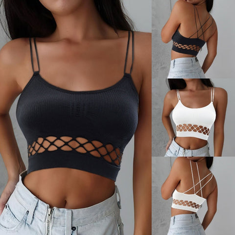 2022 Summer Fashion Black Crop Top Women Hollow Out Sleeveless Top Womens Clothing Tank Tops Top Sexy Bustier Tops Plus Size