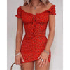 2023 Summer Floral Print Black Red Mini Dress For Women Streetwear Sexy Slash Neck Ladies Bodycon Dresses Party Outfits Vestidos