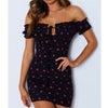 2023 Summer Floral Print Black Red Mini Dress For Women Streetwear Sexy Slash Neck Ladies Bodycon Dresses Party Outfits Vestidos