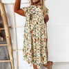 2022 Summer Floral Print Dress Bohemian Ruffles Short Sleeve A-Line Dresses Elegant O-Neck Loose Mini Party Dresses Vestidos