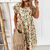2022 Summer Floral Print Dress Bohemian Ruffles Short Sleeve A-Line Dresses Elegant O-Neck Loose Mini Party Dresses Vestidos
