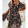 2022 Summer Floral Print Dress Bohemian Ruffles Short Sleeve A-Line Dresses Elegant O-Neck Loose Mini Party Dresses Vestidos