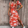 2022 Summer Floral Print Split Dress Casual Short Sleeve Maxi Dresses Female Sexy V-Neck Long Dresses Sundres Платья Для Женщин