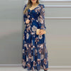 2022 Summer Floral Print sexy V-Neck Chiffon Maxi Dress Casual Loose Long Sleeve Lantern Sleeve Beach Wear Style Dress