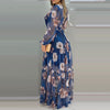2022 Summer Floral Print sexy V-Neck Chiffon Maxi Dress Casual Loose Long Sleeve Lantern Sleeve Beach Wear Style Dress