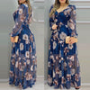 2022 Summer Floral Print sexy V-Neck Chiffon Maxi Dress Casual Loose Long Sleeve Lantern Sleeve Beach Wear Style Dress