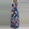 2022 Summer Floral Print sexy V-Neck Chiffon Maxi Dress Casual Loose Long Sleeve Lantern Sleeve Beach Wear Style Dress