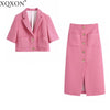 2022 Summer Blazer Women Two Piece Set Casual Solid Color Button Texture Small Suit Jacket and High Waist Midi Skirt Suits