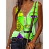 2022 Summer   Women's V Neck Cartoon Face Casual Loose Vest Zipper Printing Plus Size Pullover Sleeveless T-Shirt