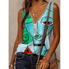 2022 Summer   Women's V Neck Cartoon Face Casual Loose Vest Zipper Printing Plus Size Pullover Sleeveless T-Shirt