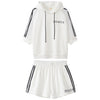 2023 Summer Women's Hooded Short Sleeve Suit Korean Leisure Cotton Loose Large Sports Girl Two Piece Set  P005