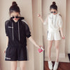 2023 Summer Women's Hooded Short Sleeve Suit Korean Leisure Cotton Loose Large Sports Girl Two Piece Set  P005