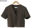 2023 Summer Outfits Office Lady Design Women Chic Korea Single Breasted Button Crop Tops Solid Short Coat Blazers