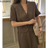 2022 Summer Outfits Office Lady Design Women Chic Korea Single Breasted Button Crop Tops Solid Short Coat Blazers