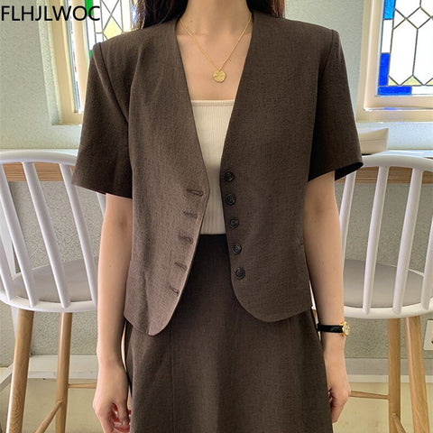 2022 Summer Outfits Office Lady Design Women Chic Korea Single Breasted Button Crop Tops Solid Short Coat Blazers
