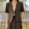 2022 Summer Outfits Office Lady Design Women Chic Korea Single Breasted Button Crop Tops Solid Short Coat Blazers