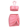 2023 Summer Pleated Bodysuit Set Women Two Piece Halter Wrap Cropped Split Camis Skirt Suits Sets Woman Pink Orange Black