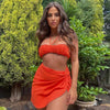 2023 Summer Pleated Bodysuit Set Women Two Piece Halter Wrap Cropped Split Camis Skirt Suits Sets Woman Pink Orange Black