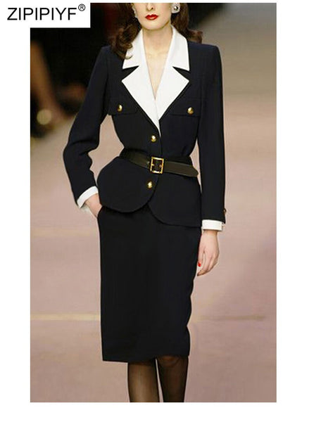 2022 Summer Runway Simple Design Notched Neck Long Sleeve Single-Breasted Blazers Pockets High Waist Women Suits Z215