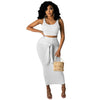 2023 Summer Sexy Knitted Bodycon Long Dress Sets Pink 2 Piece Skirt Set for Women Elegant Vacation Outfits Female Clothing