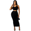 2023 Summer Sexy Knitted Bodycon Long Dress Sets Pink 2 Piece Skirt Set for Women Elegant Vacation Outfits Female Clothing