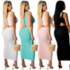 2023 Summer Sexy Knitted Bodycon Long Dress Sets Pink 2 Piece Skirt Set for Women Elegant Vacation Outfits Female Clothing