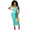 2023 Summer Sexy Knitted Bodycon Long Dress Sets Pink 2 Piece Skirt Set for Women Elegant Vacation Outfits Female Clothing