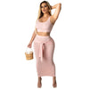 2023 Summer Sexy Knitted Bodycon Long Dress Sets Pink 2 Piece Skirt Set for Women Elegant Vacation Outfits Female Clothing