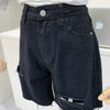 2022 Summer Short Jeans Korean Style Retro Tattered Denim Shorts Women's Loose High Waist Black Wide-Leg Pants Cropped Pants