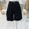 2022 Summer Short Jeans Korean Style Retro Tattered Denim Shorts Women's Loose High Waist Black Wide-Leg Pants Cropped Pants