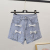2022 Summer Short Jeans Pearl Cute Three-Dimensional Bow Denim Shorts Women's Elastic Waist Diamond Beaded Wide-Leg Pants