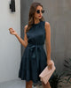 2022 Summer Sweet Pleated Dress A-Line Women Sashes Dress Sleeveless Pure Color Mini Sundress Female Beach Dress Vestido Verano