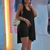 2023 Summer Women Casual Plus Size Soft Home Wear Two Piece Oversize Sleeveless High Slit Long Tank Top & Skinny Shorts Set