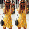 2023 Summer Womens Short Sleeve Floral Wrap Dresses Evening Party Ladies Deep V-neck Ruffles Dress Yellow S/M/L/XL