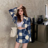 2023 Sweet Short Plaid Blazer Suit Two Piece Set Summer Women Woollen Casual Office Blazer Girl Chic Cute High Waist Skirt Suits