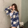 2023 Sweet Short Plaid Blazer Suit Two Piece Set Summer Women Woollen Casual Office Blazer Girl Chic Cute High Waist Skirt Suits