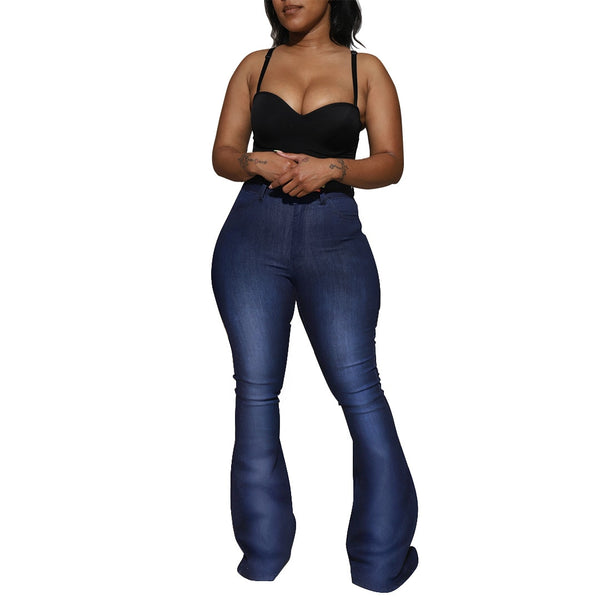 2022 Tall Waist Elastic Jeans Women High Waist Retro Skinny Jeans Wide Leg Trousers Ladies Casual Bell Bottom Jeans Flare Pant