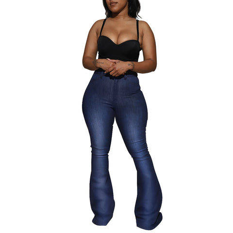 2022 Tall Waist Elastic Jeans Women High Waist Retro Skinny Jeans Wide Leg Trousers Ladies Casual Bell Bottom Jeans Flare Pant