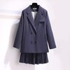 2023 Temperament Autumn Slim Suit Pleated Skirt Two-piece Suit Spring And Autumn Plus Size Women's Clothing Solid