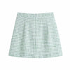 2023 Tweed Women Two-piece Set Green Vintage Office Lady Double Breasted Blazer Female Slim High Waist Culottes Skirt Suit
