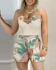 2022 Two Pieces Suit Summer Holiday Sleeveless Floral Print Top & Pants Set Loungewear Women's Shorts Casual Outfits (With Belt)