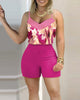 2022 Two Pieces Suit Summer Holiday Sleeveless Floral Print Top & Pants Set Loungewear Women's Shorts Casual Outfits (With Belt)