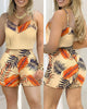2022 Two Pieces Suit Summer Holiday Sleeveless Floral Print Top & Pants Set Loungewear Women's Shorts Casual Outfits (With Belt)