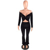 2023 Velvet Sexy Women Two Piece Slash Neck Crop Top + Pants Pleated Stacked Sportsuit Tracksuit Clothes For Women Outfit