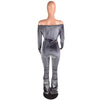 2023 Velvet Sexy Women Two Piece Slash Neck Crop Top + Pants Pleated Stacked Sportsuit Tracksuit Clothes For Women Outfit