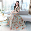 2022 Vintage Boho Red Print Chiffon Lace Beach Long Dress Spring Summer Runway Maxi Dresses Elegant Women Bodycon Party Vestidos