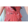 2022 Vintage Boho Red Print Chiffon Lace Beach Long Dress Spring Summer Runway Maxi Dresses Elegant Women Bodycon Party Vestidos