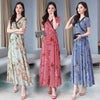 2022 Vintage Boho Red Print Chiffon Lace Beach Long Dress Spring Summer Runway Maxi Dresses Elegant Women Bodycon Party Vestidos
